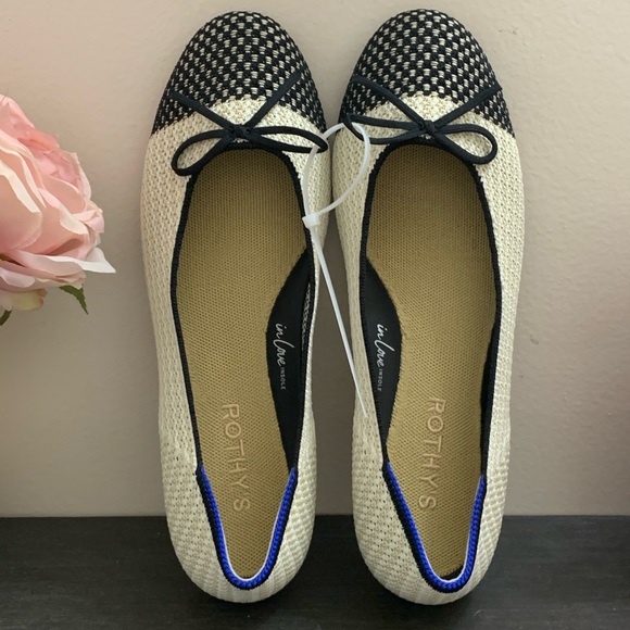 Rothy's Black and Beige Knit Cap Toe Ballet Flats - Picture 11 of 11